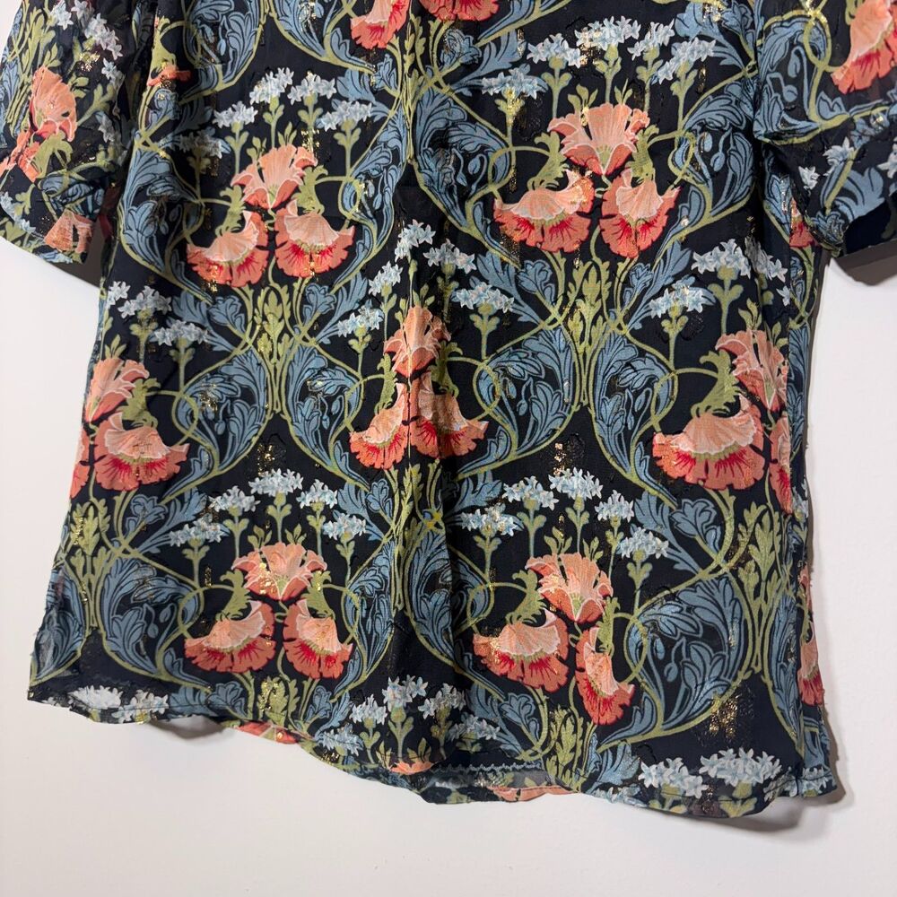 Anthropologie Meadow Rue Basilique Top Floral Metallic Mock Neck Blouse Size 0 - Picture 10 of 14